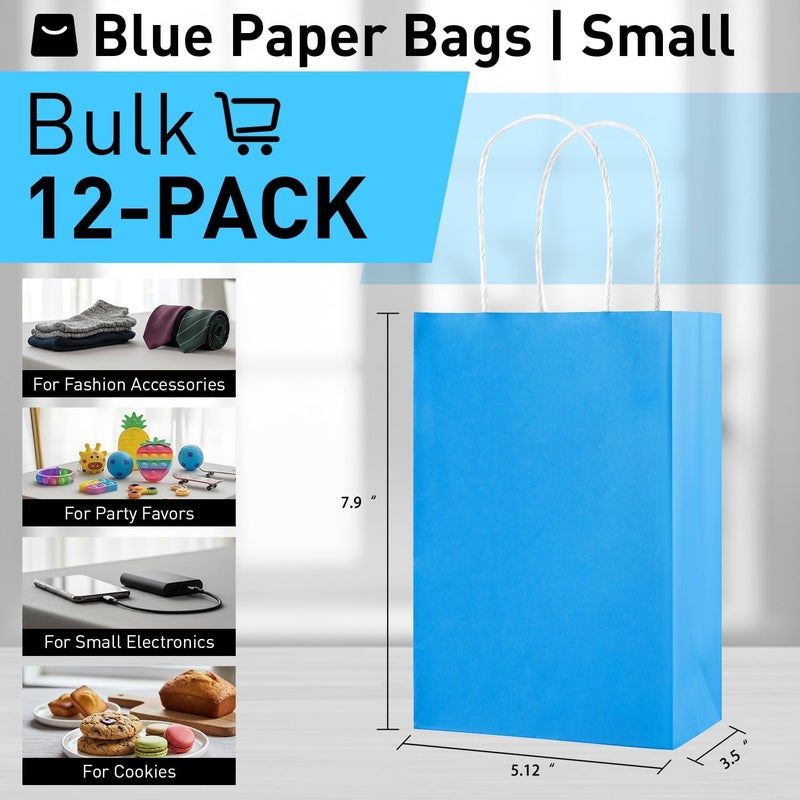 SUNCOLOR 12-Pack Blue Gift Bags with Handles – 8" Recyclable Small Paper Goodie Bags for Party Favors, Baby Showers, Birthdays, Boys’ Parties & Business Gifts - Image 3